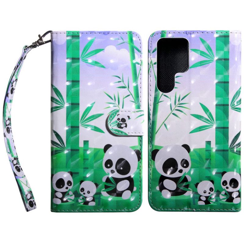 Θήκη Flip Samsung Galaxy S22 Ultra 5G Οικογένεια Panda