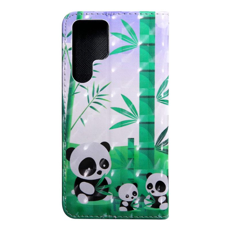 Θήκη Flip Samsung Galaxy S22 Ultra 5G Οικογένεια Panda