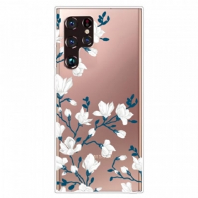 θηκη κινητου Samsung Galaxy S22 Ultra 5G Άνευ Ραφής Λευκά Λουλούδια