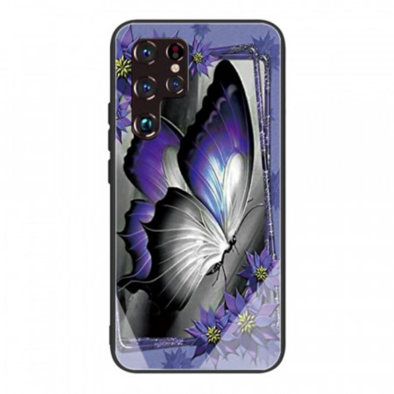 Θήκη Samsung Galaxy S22 Ultra 5G Μωβ Butterfly Tempered Glass