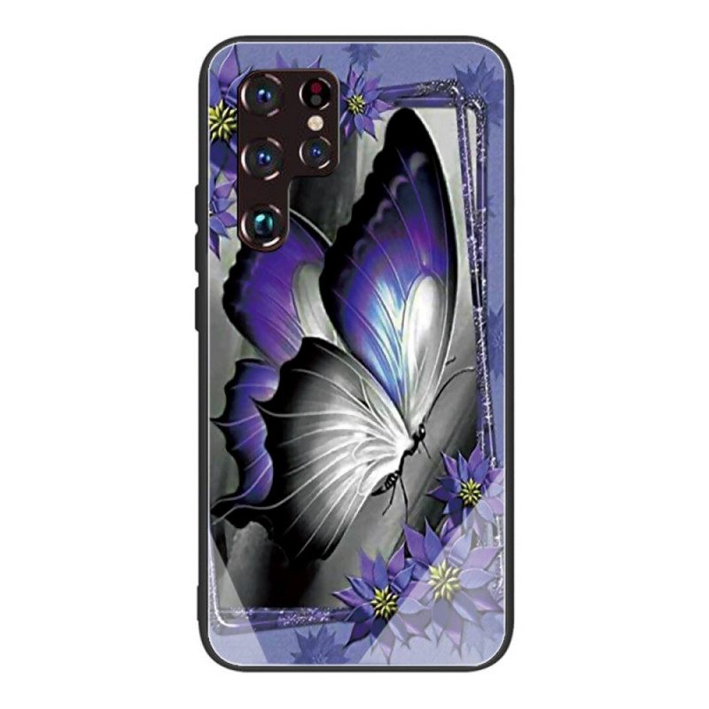 Θήκη Samsung Galaxy S22 Ultra 5G Μωβ Butterfly Tempered Glass