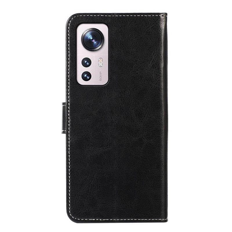 Θήκη Flip Xiaomi 12 Pro Couture Δερμάτινο Εφέ