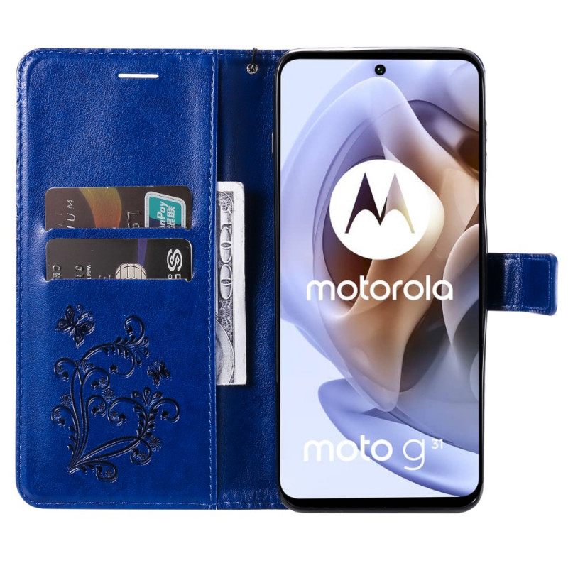 Θήκη Flip Moto G41 / G31 με κορδονι Πεταλούδες Giant Strap