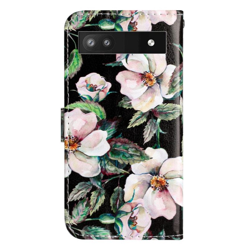 δερματινη θηκη Google Pixel 7A με κορδονι Strap Magnolias