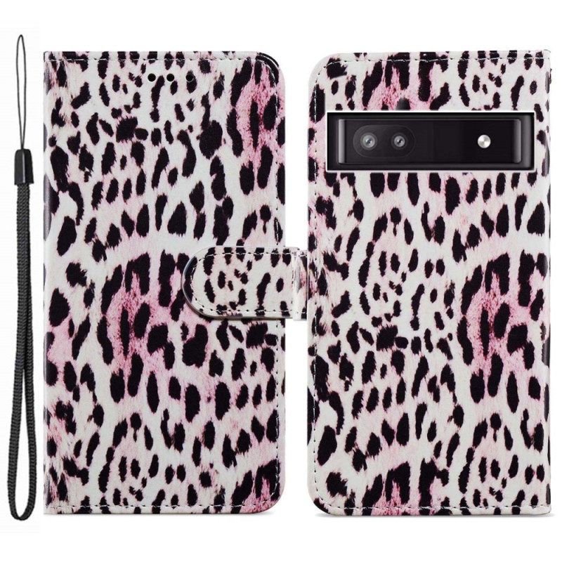 Θήκη Flip Google Pixel 7A με κορδονι Leopard Effect Strappy