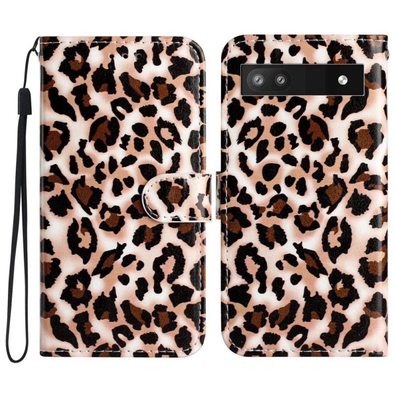 Θήκη Flip Google Pixel 7A με κορδονι Strappy Leopard Print