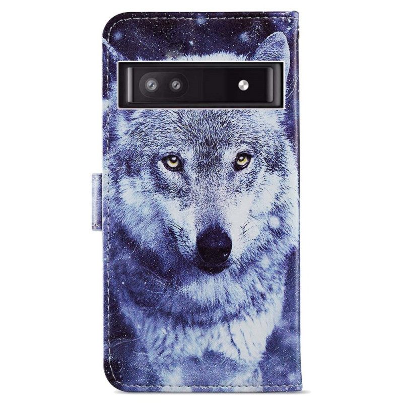 Θήκη Flip Google Pixel 7A με κορδονι Strappy Wolf Μου